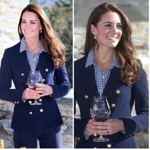 Zara Double Breasted Tailored Blazer  XL Navy Blue Gold Buttons 8255/703